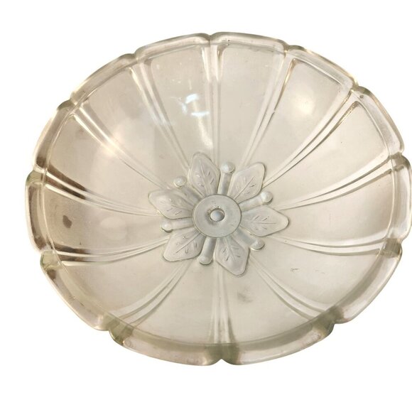 Vintage Ceiling Light Fixture Frosted Glass & Brass Dome With Floral Design 13 i - Picture 9 of 14